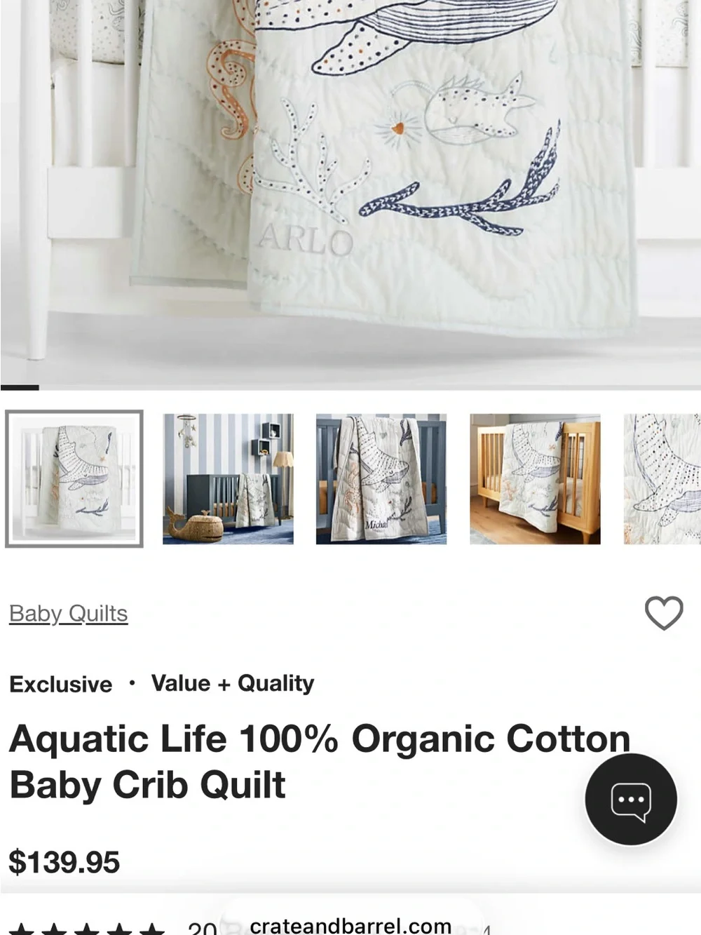 Crate&Barrel Whale & Sea Life Quilted Throw - Blue, White, Orange